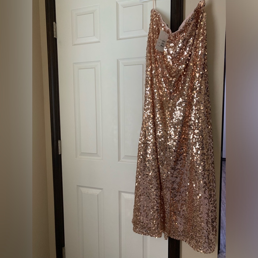 Maniju Rose Gold Sequin Skirt with Slit